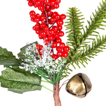 Yılbaşı Çiçeği Karlı Pike Berry Çanlı Kırmızı-Yeşil 30 Cm.