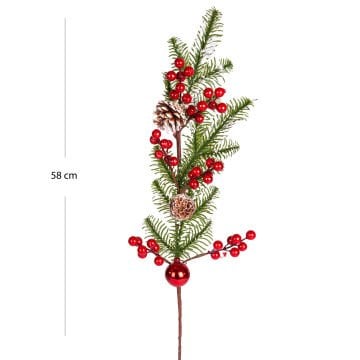 Yılbaşı Çiçeği Pike Berry Karlı Kozalaklı ve Toplu Kırmızı-Yeşil 68 Cm.