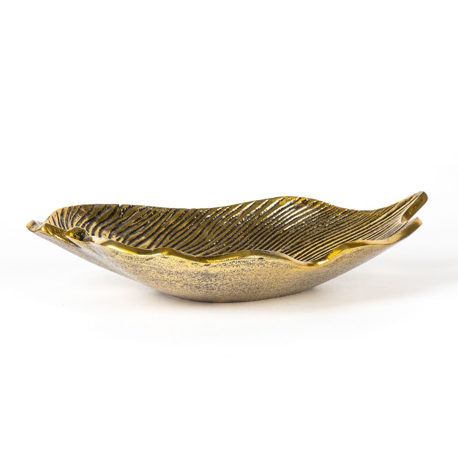 Dekoratif Metal Yaprak Tabak Gold Eskitme 33x6x25 Cm.