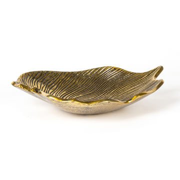 Dekoratif Metal Yaprak Tabak Gold Eskitme 33x6x25 Cm.