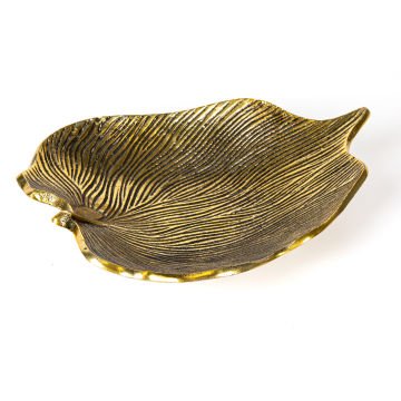 Dekoratif Metal Yaprak Tabak Gold Eskitme 33x6x25 Cm.