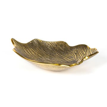 Dekoratif Metal Yaprak Tabak Gold Eskitme 33x6x25 Cm.