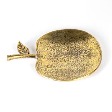 Dekoratif Metal Elma Tabak Gold 28x4x23 Cm.