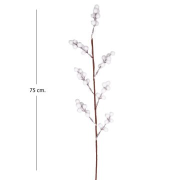 Yılbaşı Çiçeği Pike Kar Efektli Berry Dalı Beyaz 75 Cm.