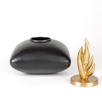 Dekoratif Metal Kapaklı Vazo Siyah-Gold 21x26x20 Cm.