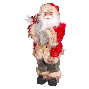 Yılbaşı Noel Baba Gold Hediye Çuvallı Yeşil Pantalonlu Fenerli Kırmızı-Yeşil 30 Cm.