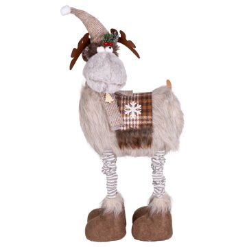 Yılbaşı Süsü Geyik Figürü Teleskop Uzayan Bacaklı Işıklı Kahverengi-Gri 42x15x110 Cm.