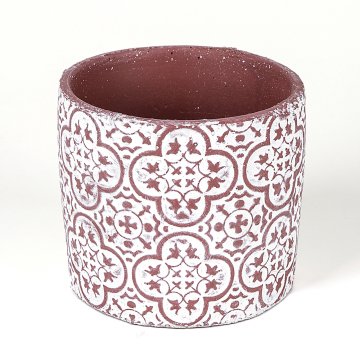 Hitit Desenli Beton Kırmızı/beyaz Saksı 14x12 Cm