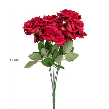 Yapay Gül Buketi 7 Çiçekli Bordo 42 Cm.