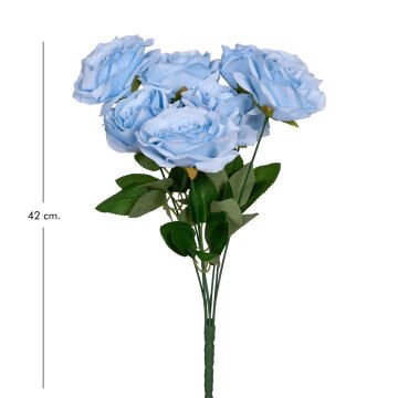 Yapay Gül Buketi 7 Çiçekli Mavi 42 Cm.