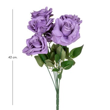 Yapay Gül Buketi 7 Çiçekli Mor 42 Cm.