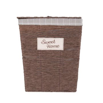 Dikdörtgen Sweethome Kapaklı Hasır Çamaşır Sepeti (Gri Kare Kumaş İçli) Kahverengi 45 X 53 X 35 Cm