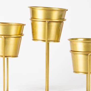 Dekoratif Metal Standlı 3'lü Saksı Altın 38x29x13 Cm.