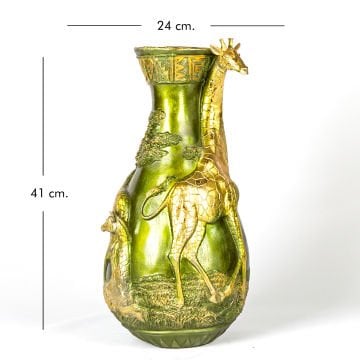 Zürafa Temalı Otantik Vazo Yeşil 24x41x22 Cm.