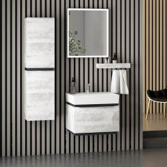 Mondeo 60 cm Banyo Dolabı Antik Beyaz Mat Antrasit Alt, Üst ve Yan Boy Dolap