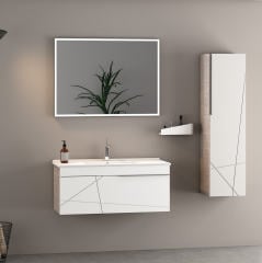 Orion 100 cm Banyo Dolabı Beyaz Lizbon Alt, Üst ve Yan Boy Dolap