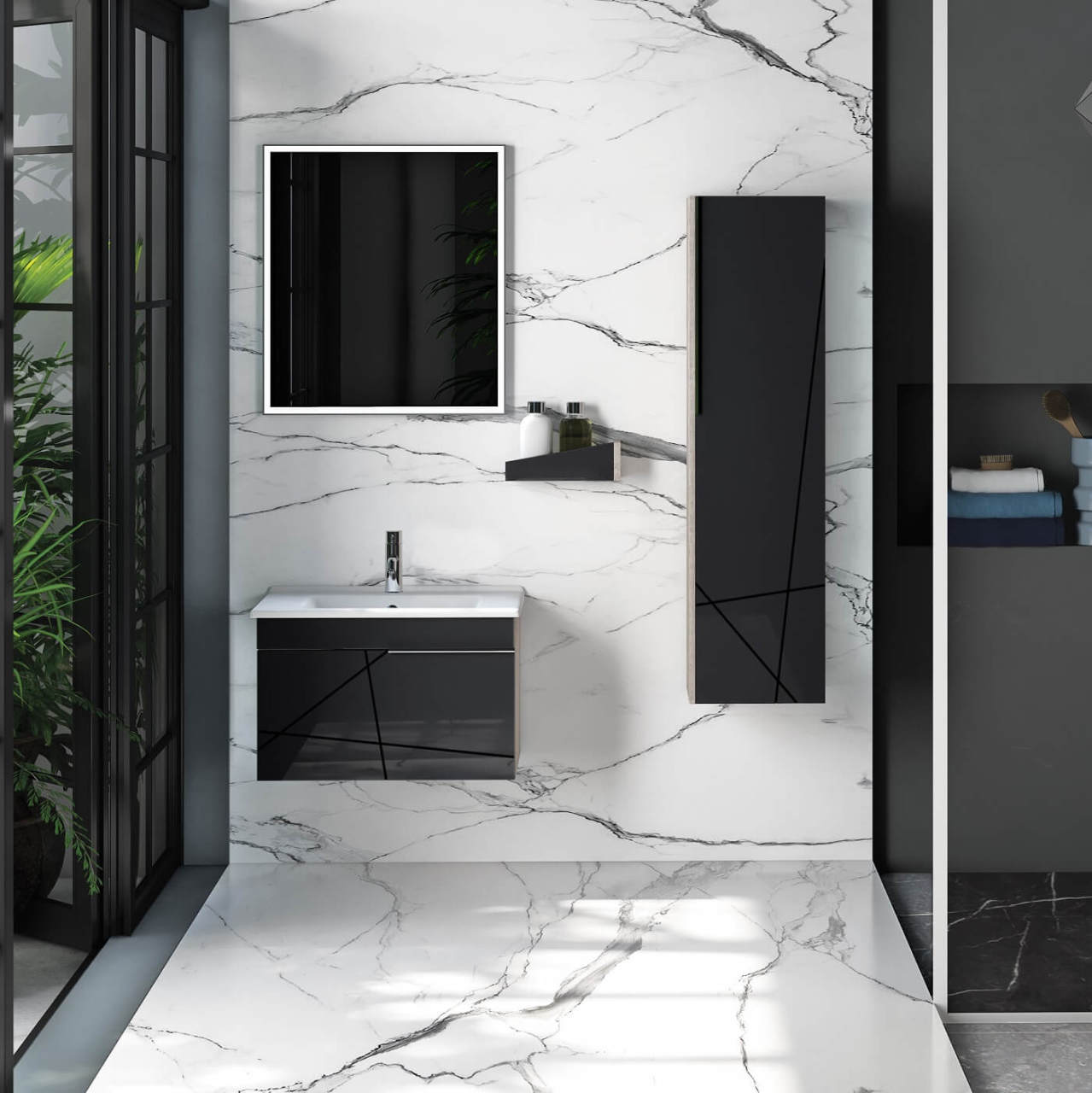 Orion 65 cm Banyo Dolabı Siyah Lizbon Alt, Üst ve Yan Boy Dolap