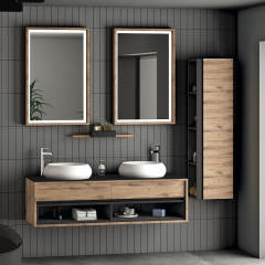 Cactus 140 cm Banyo Dolabı Dorado Siyah Alt, Üst ve Yan Boy Dolap