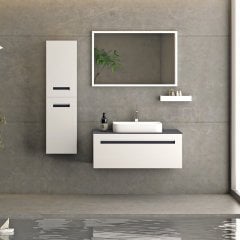 Cerato 100 cm Banyo Dolabı Beyaz Antrasit Alt, Üst ve Yan Boy Dolap
