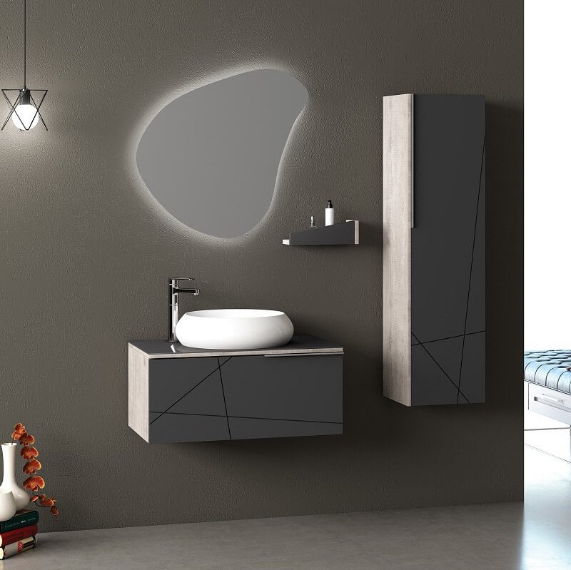 Arteon 80 cm Banyo Dolabı Mat Antrasit Lizbon Alt, Üst ve Yan Boy Dolap