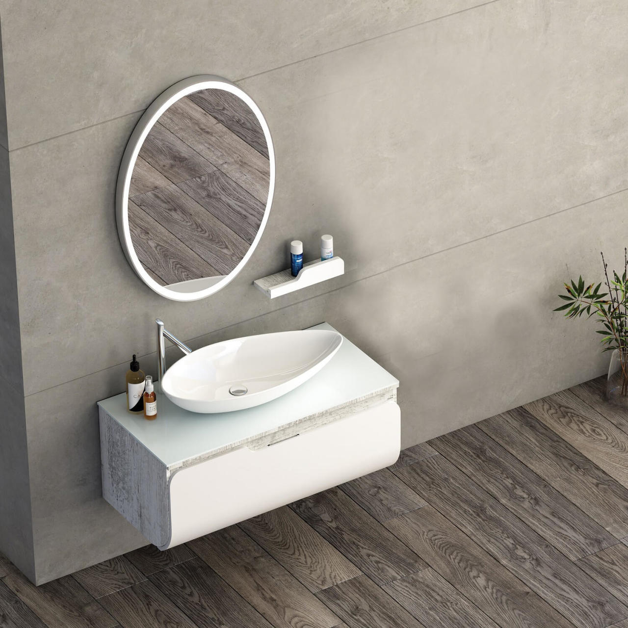 Kuga 100 cm Banyo Dolabı Antik Beyaz Beyaz