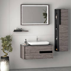 Camry 90 cm Banyo Dolabı Berlin Siyah Alt, Üst ve Yan Boy Dolap