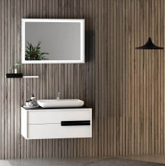 Camry 90 cm Banyo Dolabı Beyaz Siyah