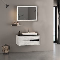 Camry 90 cm Banyo Dolabı Antik Beyaz Siyah