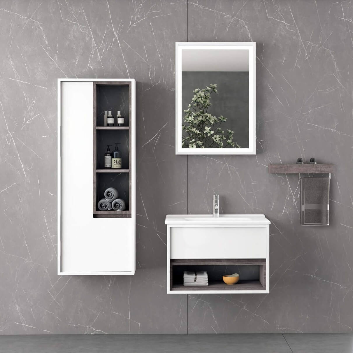 Punto 55 cm Banyo Dolabı Beyaz Berlin Alt, Üst ve Yan Boy Dolap