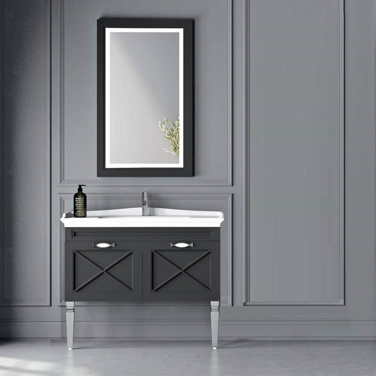 Avant 100 cm Banyo Dolabı Siyah Gümüş