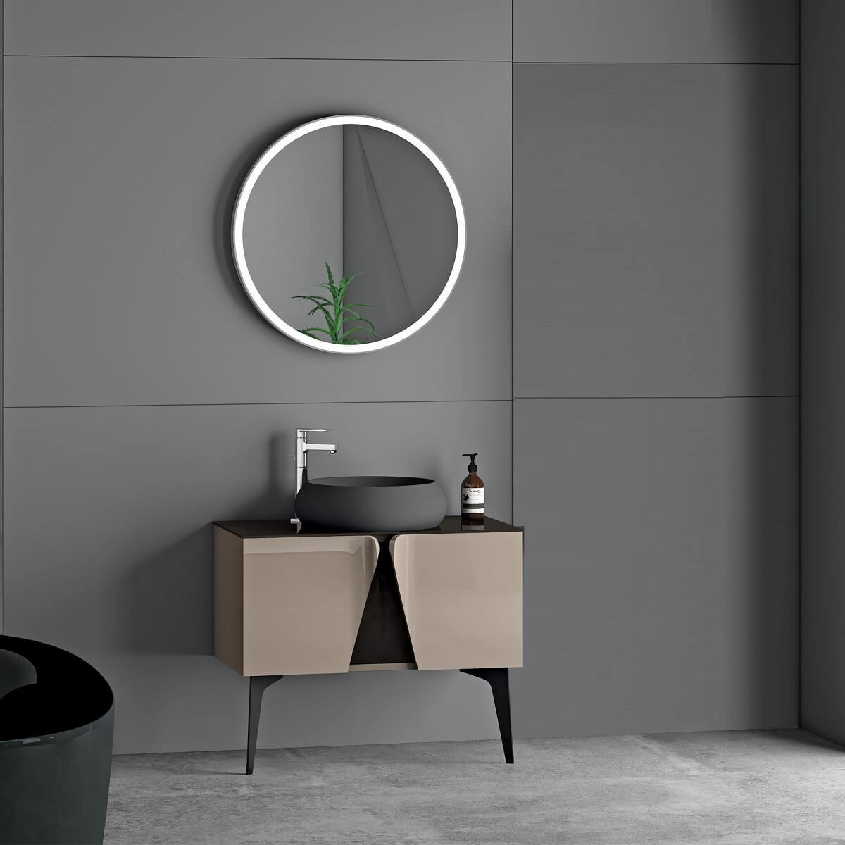 Tucson 80 cm Banyo Dolabı Karamel Siyah