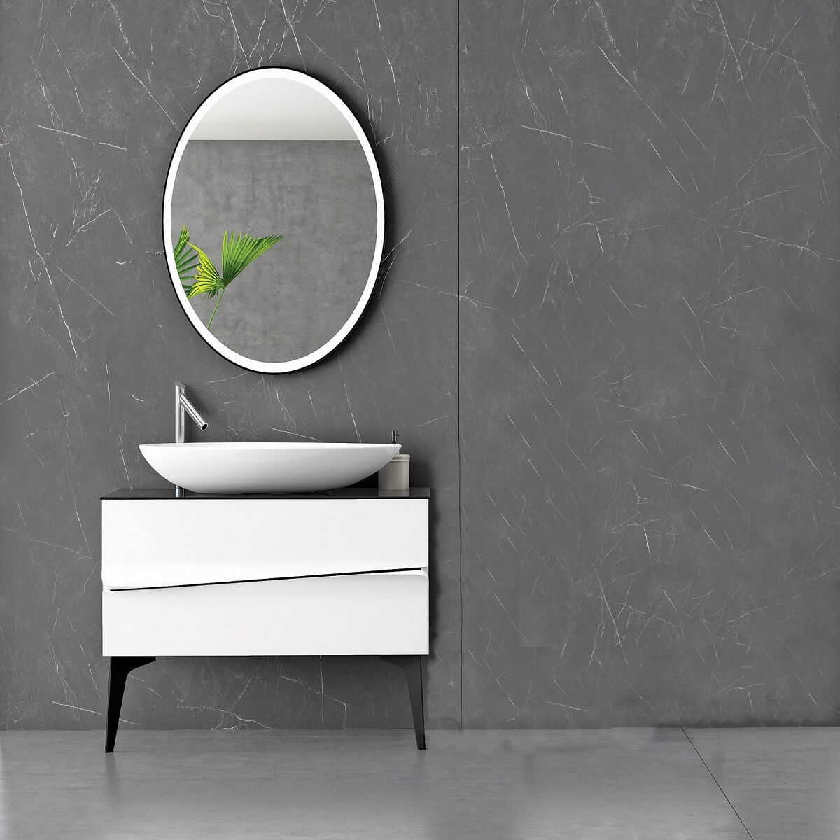 Mirage 100 cm Banyo Dolabı Beyaz Siyah