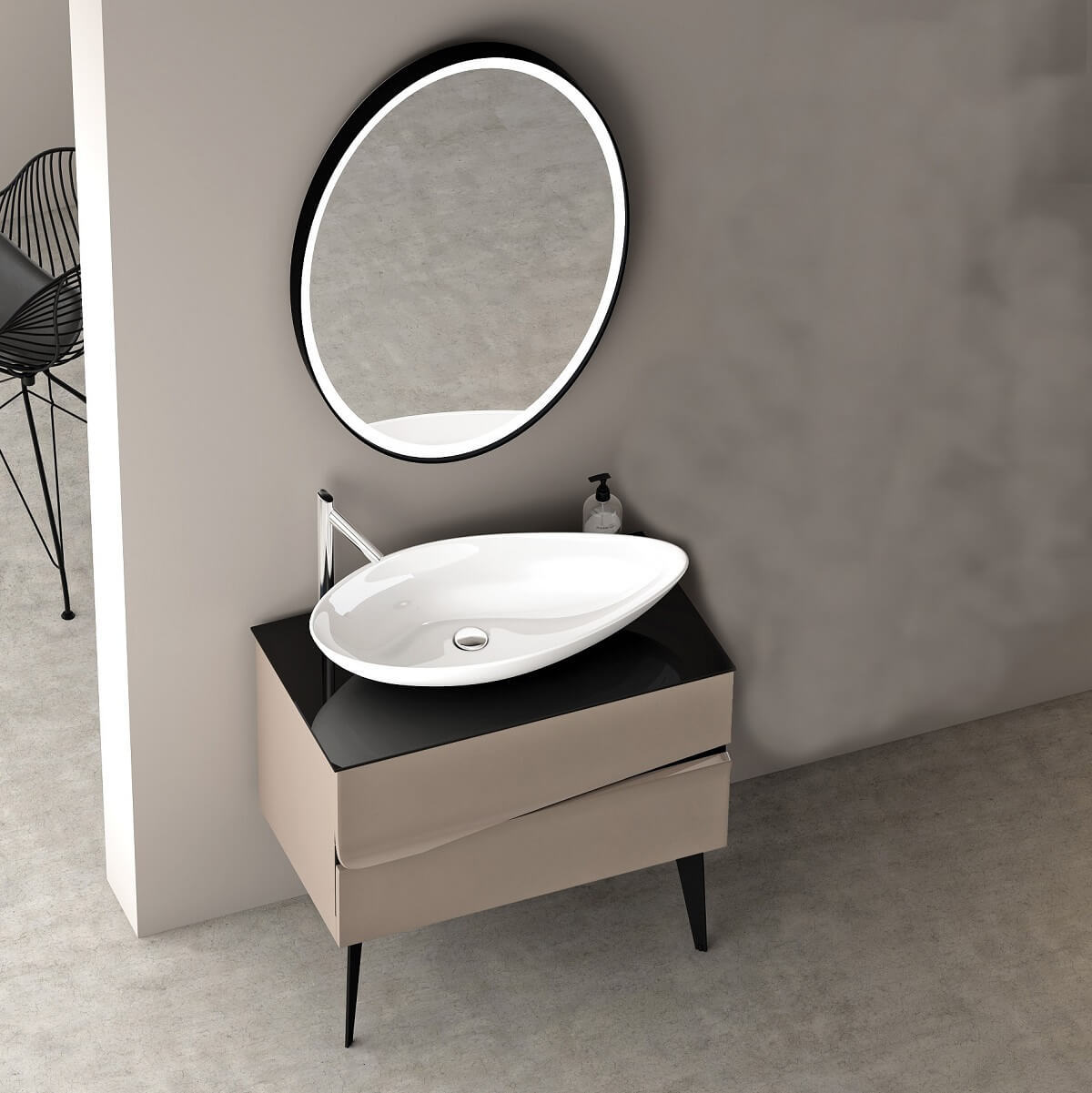 Mirage 80 cm Banyo Dolabı Karamel Siyah