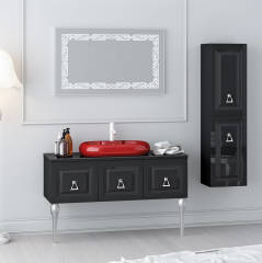 Century Silver 120 cm Banyo Dolabı Siyah Alt, Üst ve Yan Boy Dolap