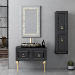 Century Gold 90 cm Banyo Dolabı Siyah Alt, Üst ve Yan Boy Dolap