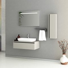 Baco 90 cm Banyo Dolabı Yeni Gri-Fırtına Gri Alt, Üst ve Yan Boy Dolap