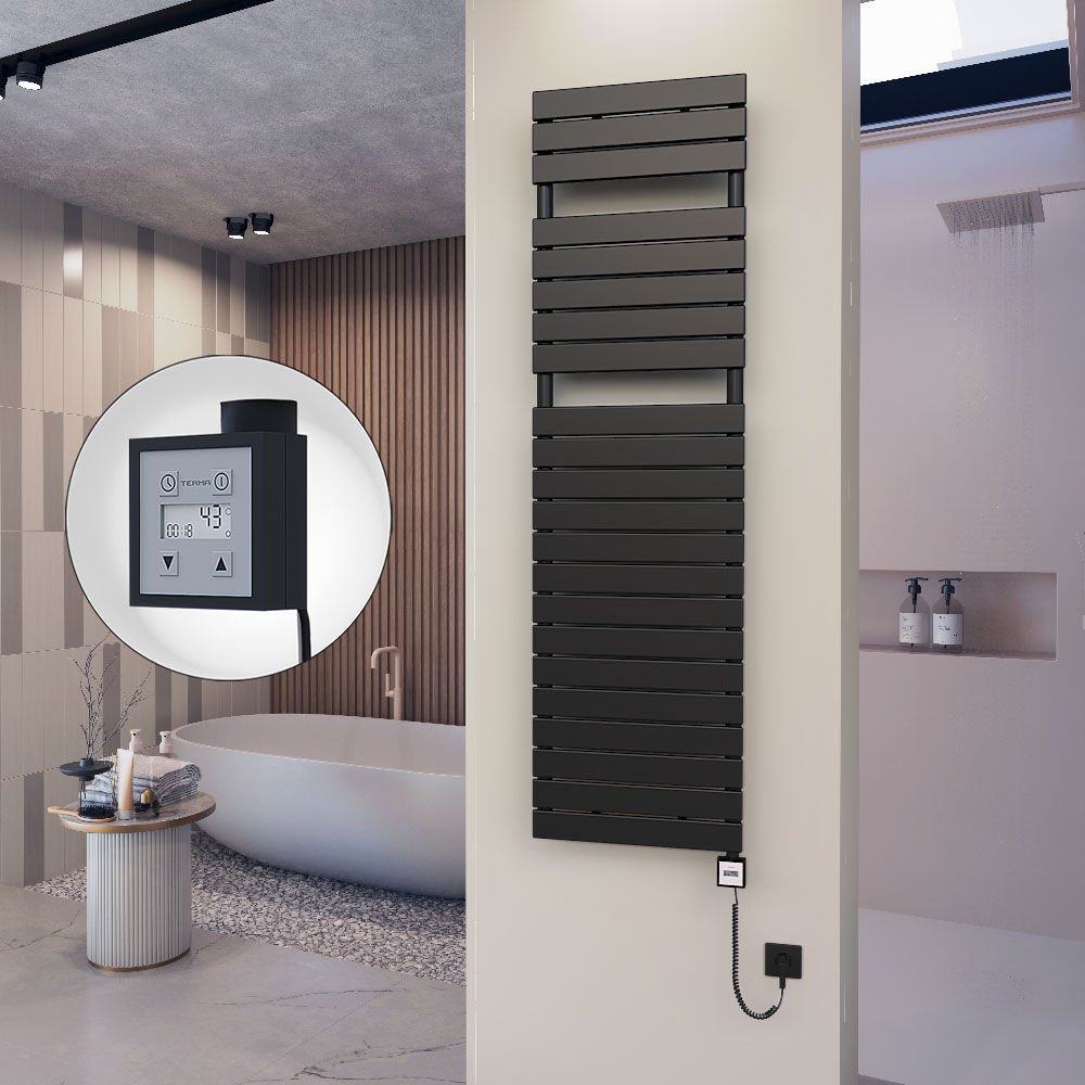 10H Elektrikli Havlupan 500x1772 Mat Siyah Ktx3 1000 Watt Spiral Kablolu