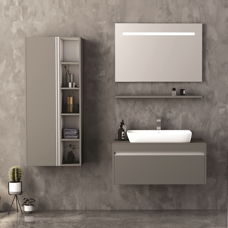 Camaro 90 cm Banyo Dolabı Kaya Gri Alt, Üst ve Yan Boy Dolap