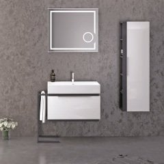 Omega 75 cm Banyo Dolabı Beyaz-Mat Antrasit Alt, Üst ve Yan Boy Dolap