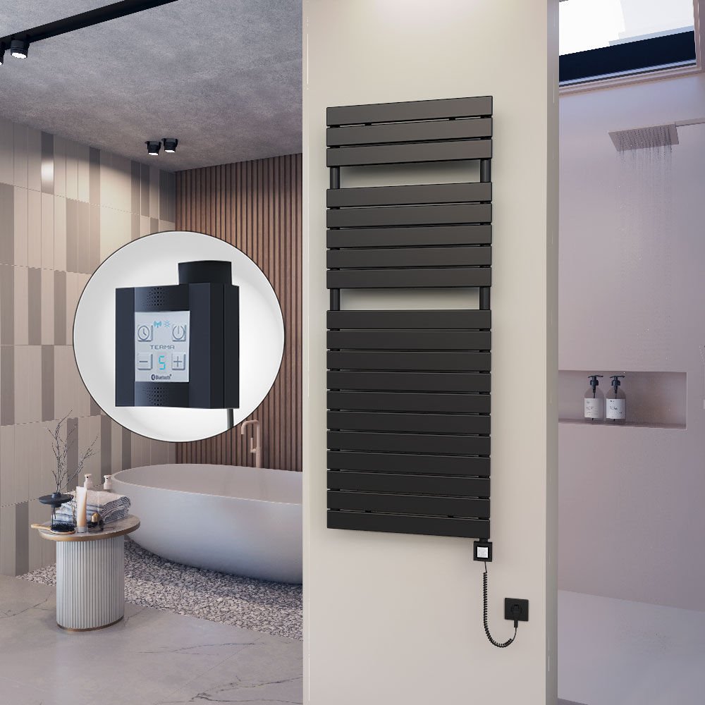 10H Elektrikli Havlupan 600x1550 Mat Siyah Ktx4 1000 Watt Spiral Kablolu