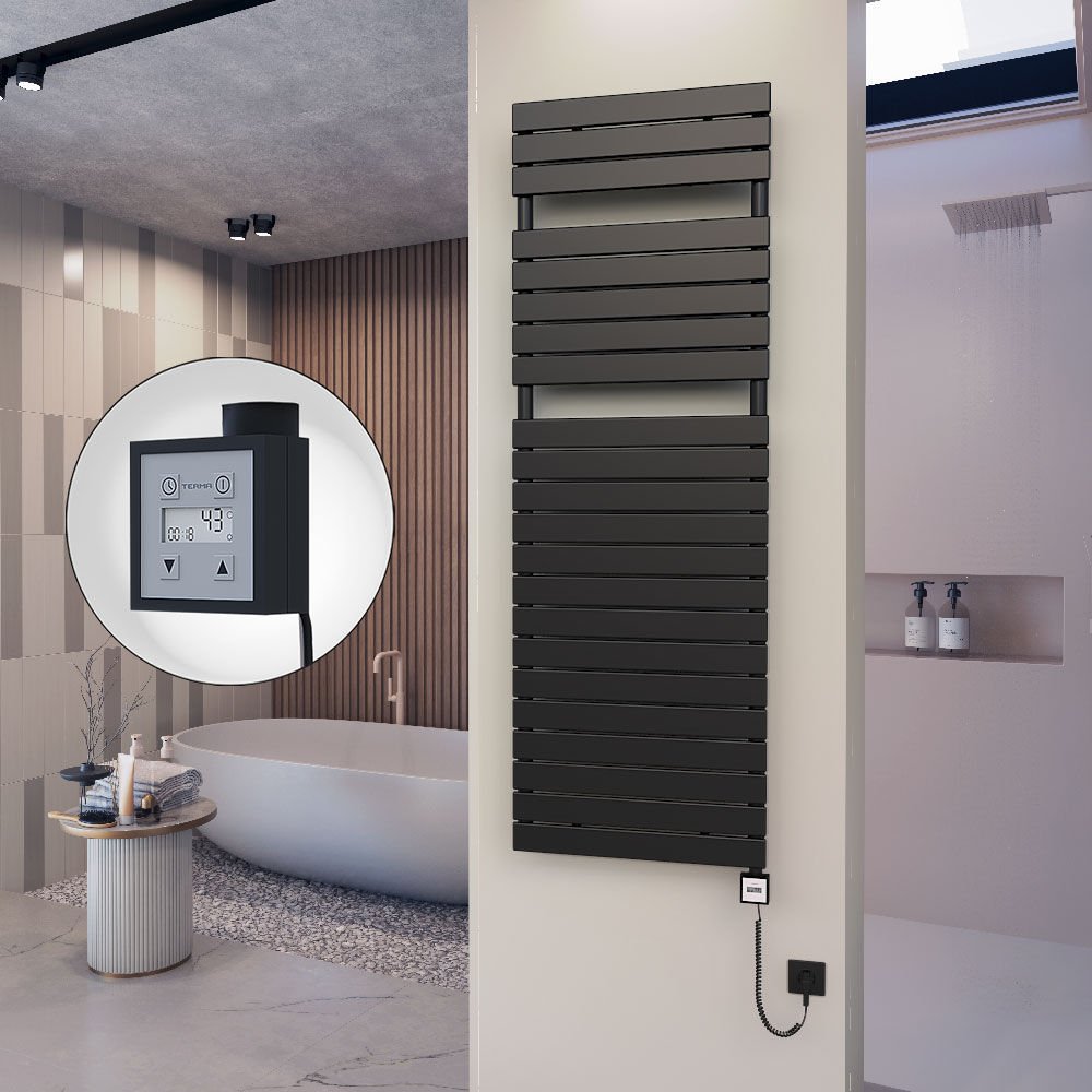 10H Elektrikli Havlupan 600x1772 Mat Siyah Ktx3 1000 Watt Spiral Kablolu