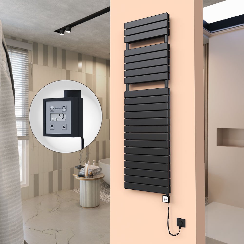 20H Elektrikli Havlupan 500x1772 Mat Siyah Ktx3 1000 Watt Spiral Kablolu