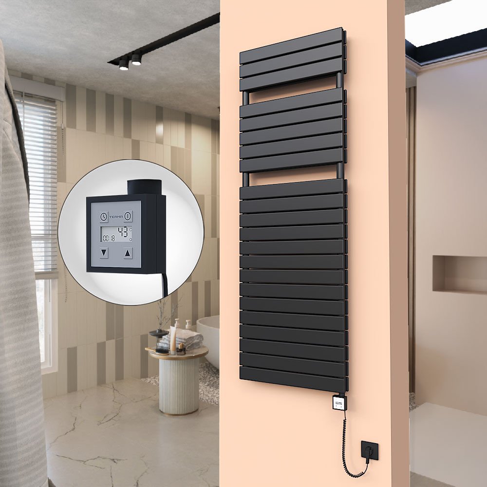 20H Elektrikli Havlupan 600x1772 Mat Siyah Ktx3 1000 Watt Spiral Kablolu