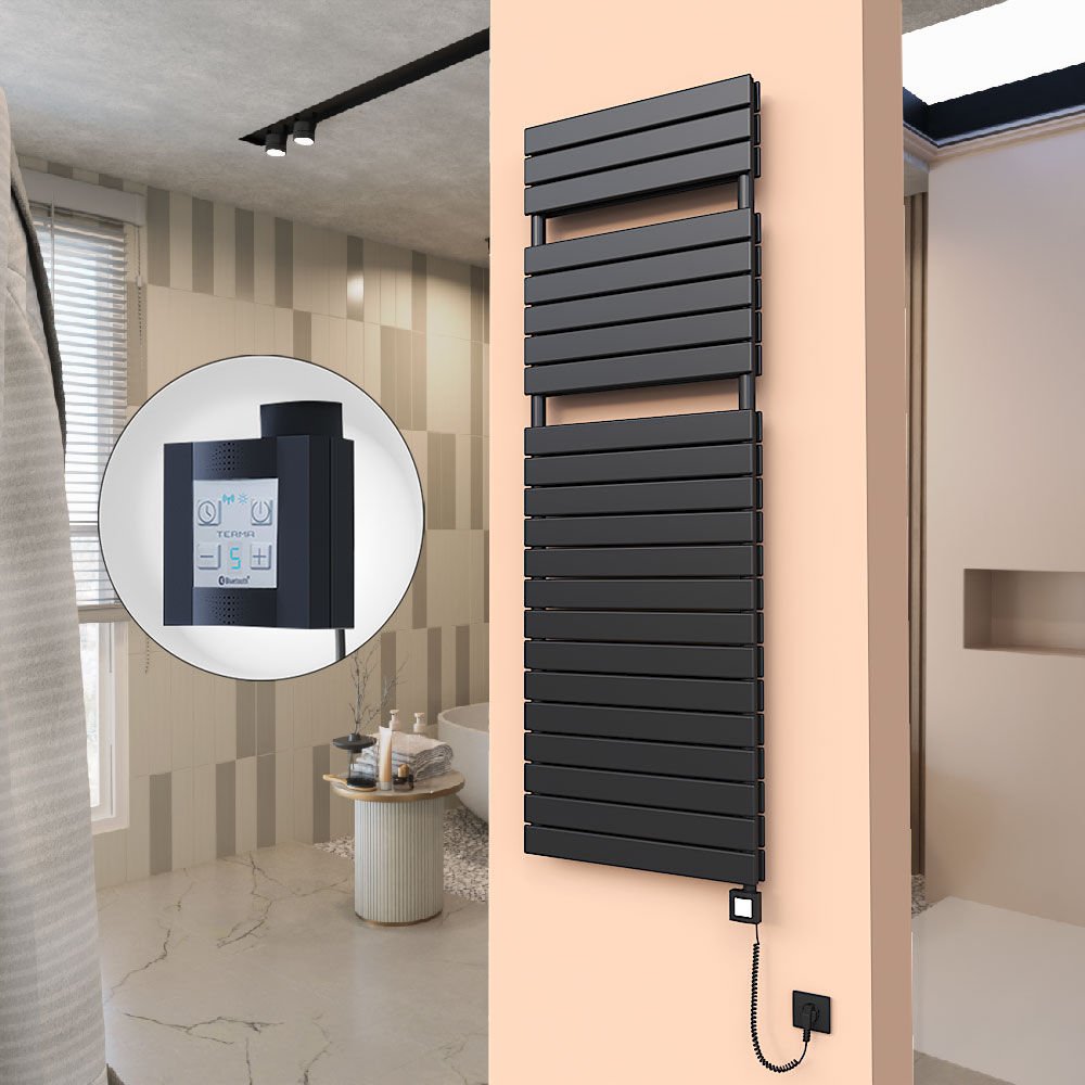 20H Elektrikli Havlupan 600x1772 Mat Siyah Ktx4 1000 Watt Spiral Kablolu