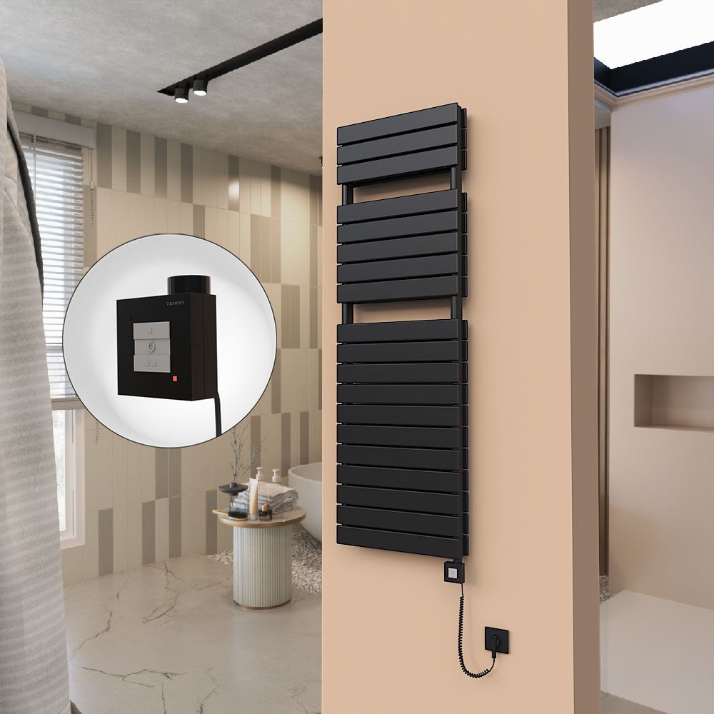 21H Elektrikli Havlupan 500x1550 Mat Siyah Ktx1 1000 Watt Spiral Kablolu