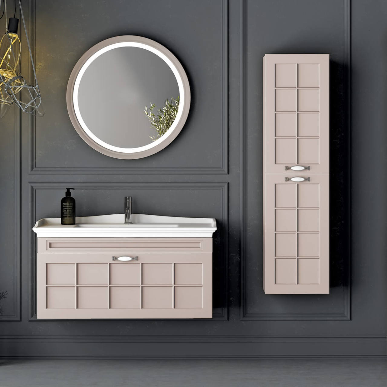 Tivoli 100 cm Banyo Dolabı Bej Dişbudak Alt, Üst ve Yan Boy Dolap