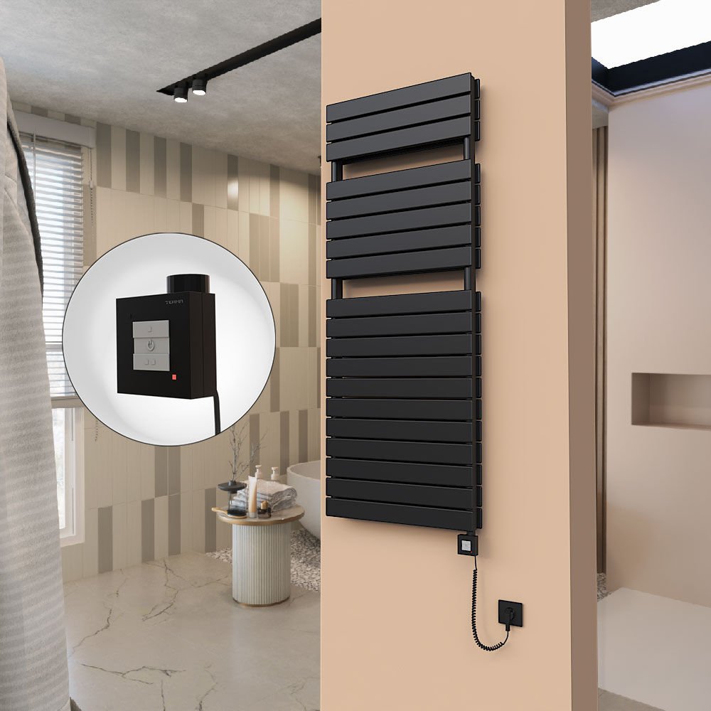 21H Elektrikli Havlupan 600x1550 Mat Siyah Ktx1 1000 Watt Spiral Kablolu