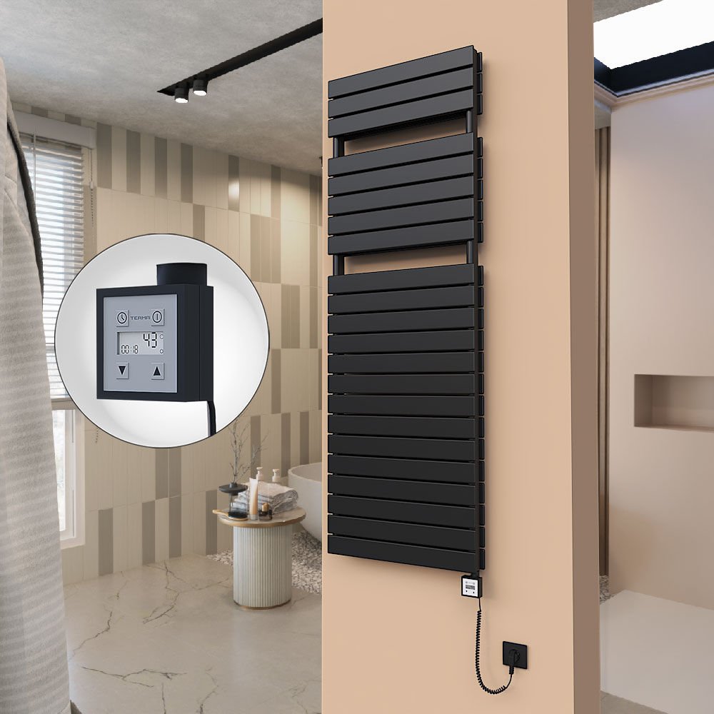 21H Elektrikli Havlupan 600x1772 Mat Siyah Ktx3 1000 Watt Spiral Kablolu