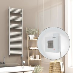 Barbados Elektrikli Havlupan 500x1600 Beyaz Parlak (KTX1 Termostat) 1000W Spiral Kablolu