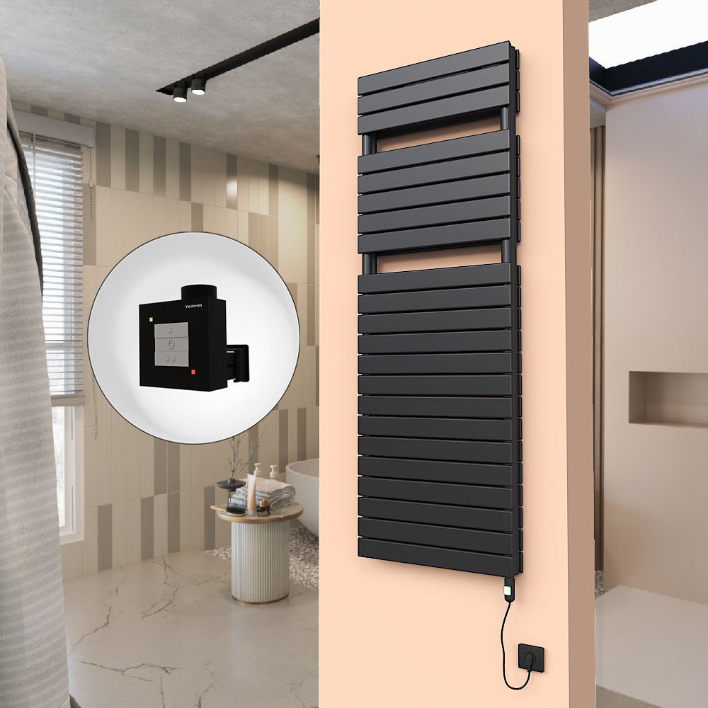 20H Elektrikli Havlupan 600x1772 Mat Siyah (On/Off Düğmeli) 1500 W